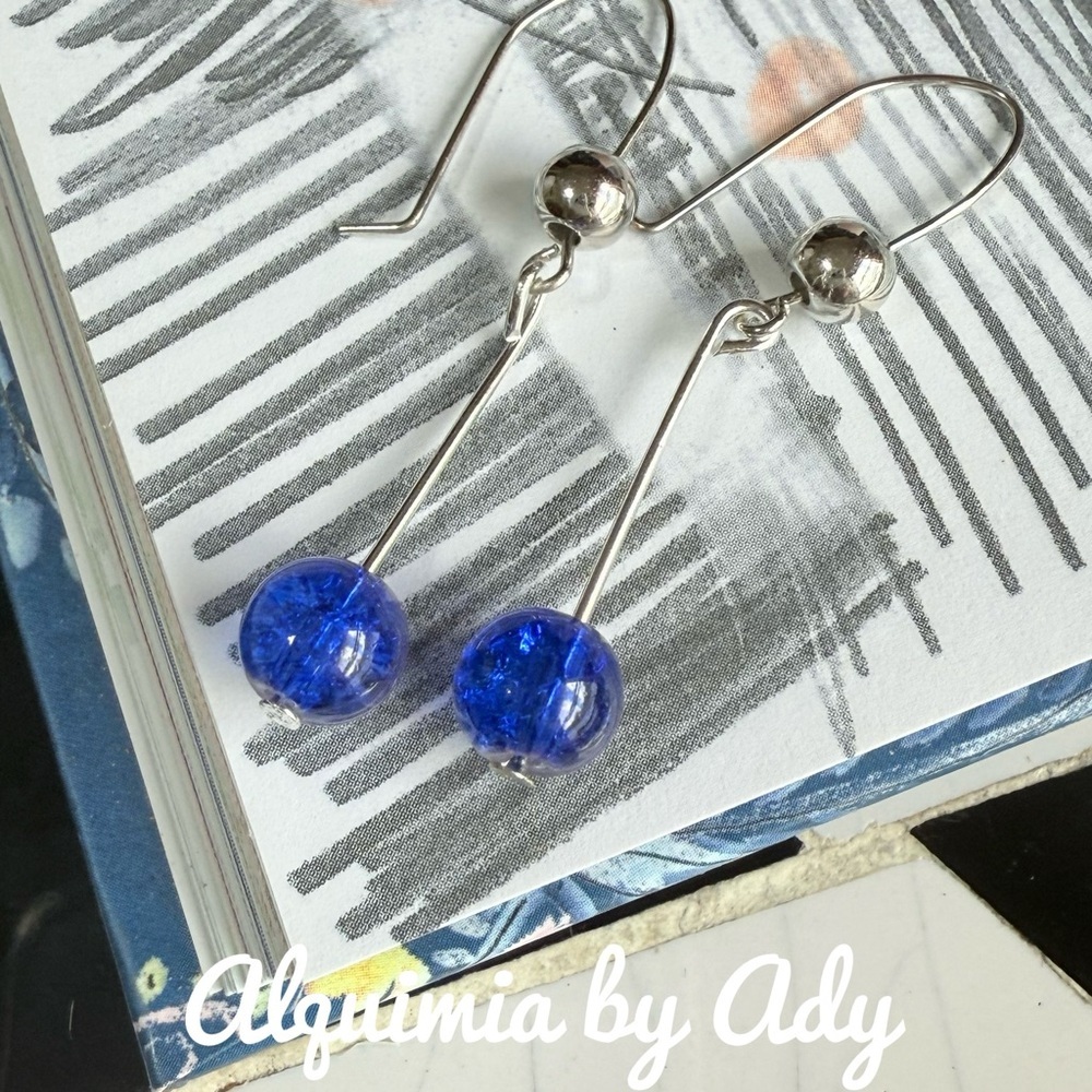 Bar Dangles +  Blue and Silver Minimalist Earrings